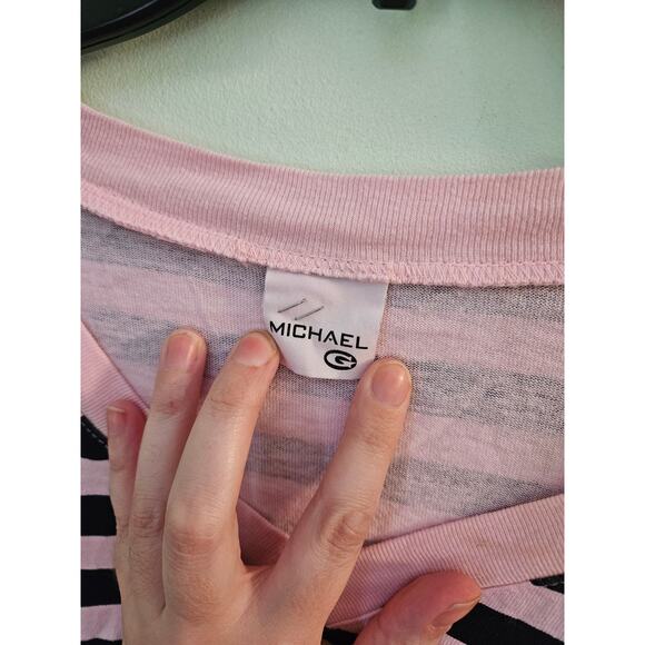 NEW VINTAGE Michael G 90s Striped Tee w/ Small Hole Defect ~ Medium Made in USA - Picture 8 of 14